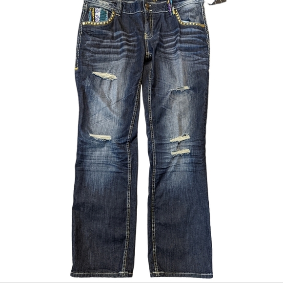 Coogi Jeans Y2K Jeans .. Embroidery Gold Studded Pocket Bootcut..Size 17/18 - Picture 3 of 11